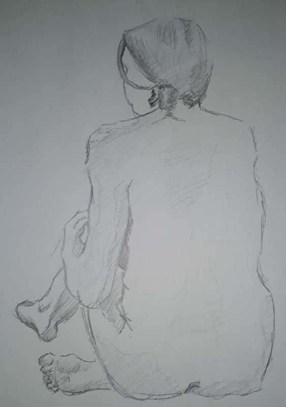 Woman, 2 of 7, seated (rear), pencil