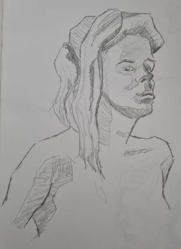 Woman, 2 of 8, standing, pencil