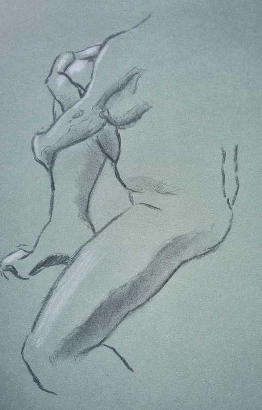 Woman, 5 of 9, limbs study, charcoal and chalk on coloured paper