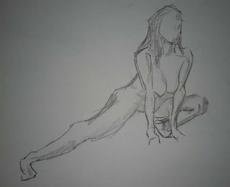 Woman, 1 of 2, crouched, pencil