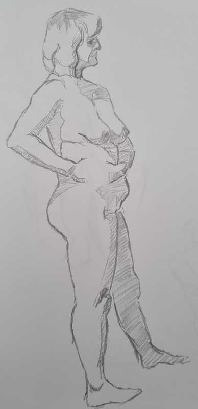 Woman, 4 of 7, standing, pencil