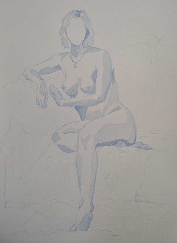 Woman, seated, watercolour