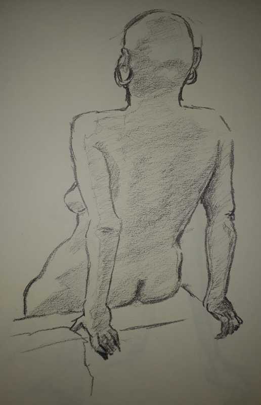 Woman, 3 of 5, leaning (rear), pencil