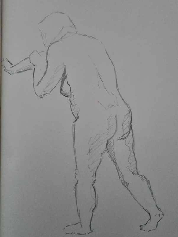 Woman, 1 of 5, standing, pencil