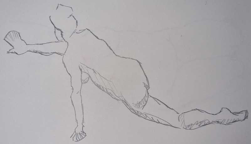 Woman, 1 of 7, kneeling, pencil