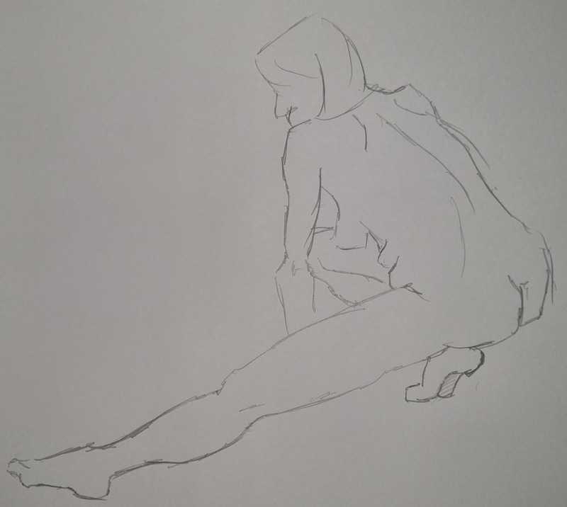 3 of 9, woman, crouching, pencil, 3 minutes
