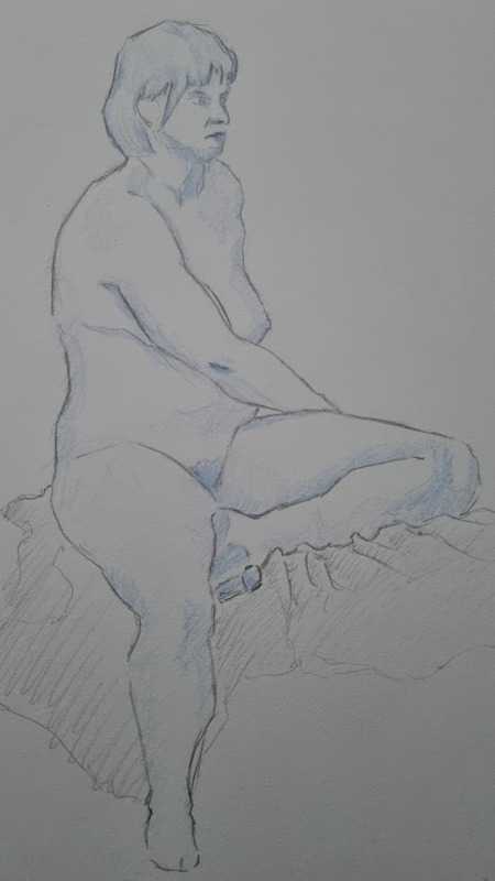 Woman, 4 of 5, seated, pencil/blue pencil