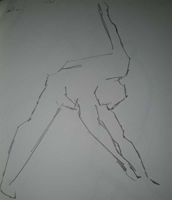 Man, touching toes, 1 minute, pencil