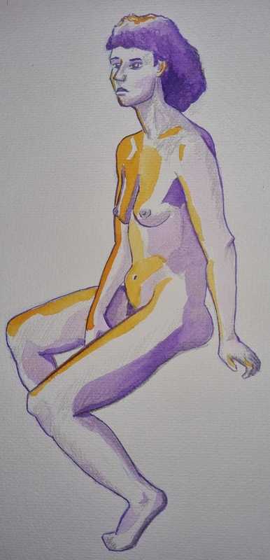 Woman, 2 of 3, seated, watercolour