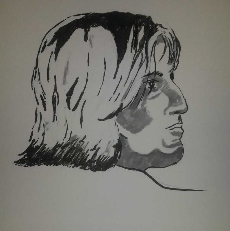 Woman, 5 of 5, portrait over shoulder, inks