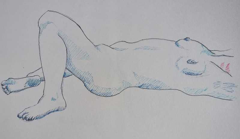 Woman, 7 of 9, lying, fine liners
