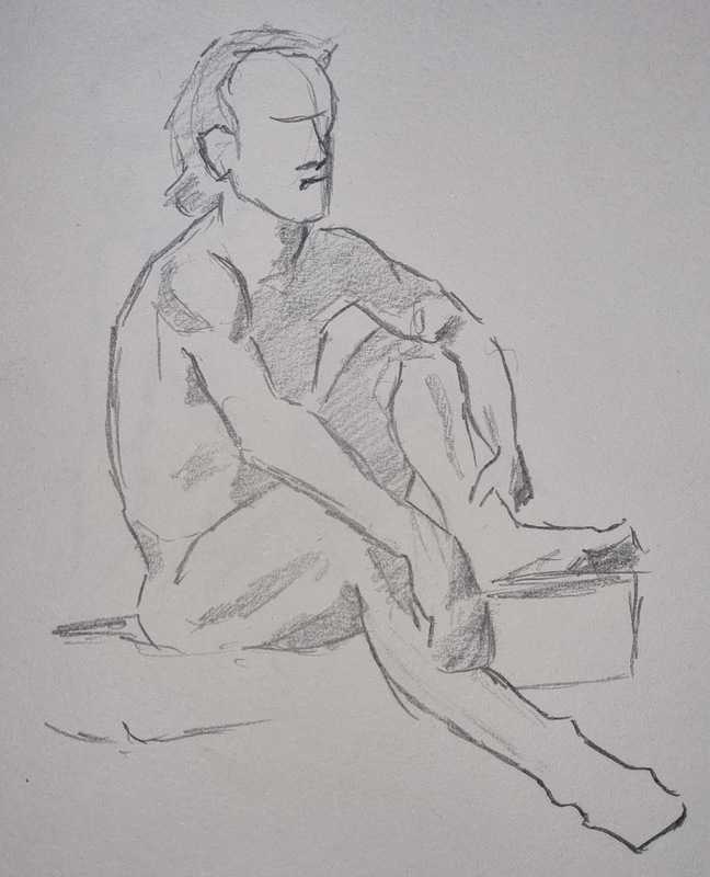 Man, 3 of 6, sitting, pencil