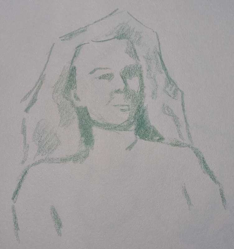 Woman, 4 of 10, portrait, green pencil