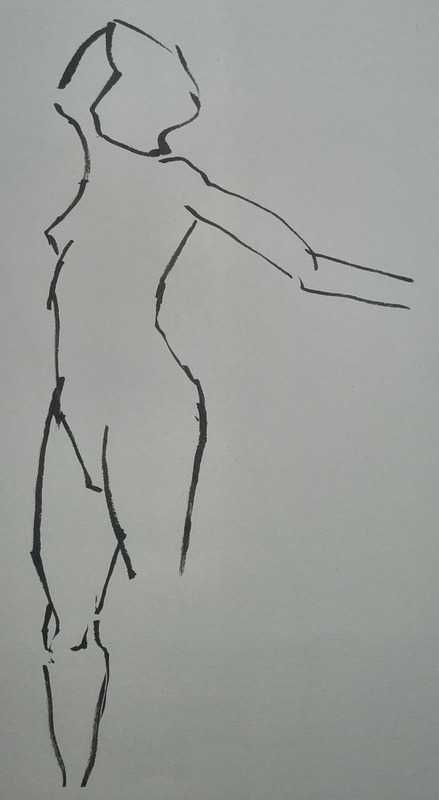 Woman, 1 of 4, short pose, standing, ink
