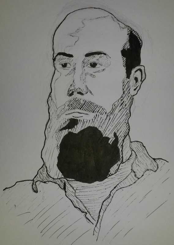 Portrait, bearded man, ink