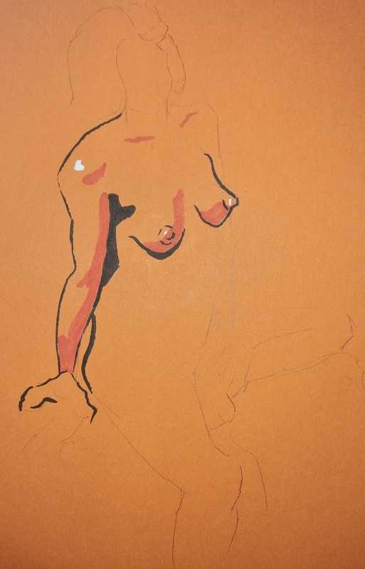 Woman, 5 of 11, pencil/ink/coloured paper, sitting, 10 minutes