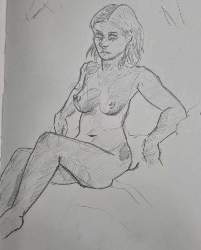 Woman, 1 of 2, seated, pencil