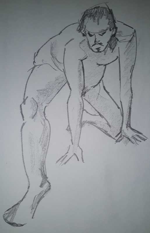 Man, 1 of 7, kneeling (pushed), pencil