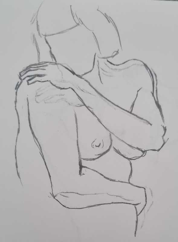 Woman, 6 of 7, standing, pencil