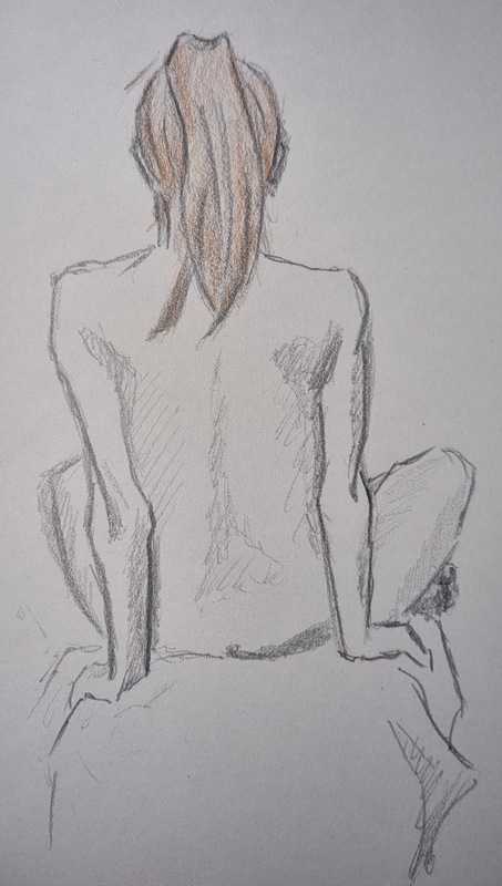 Woman, 7 of 8, seated, pencil/colour pencil