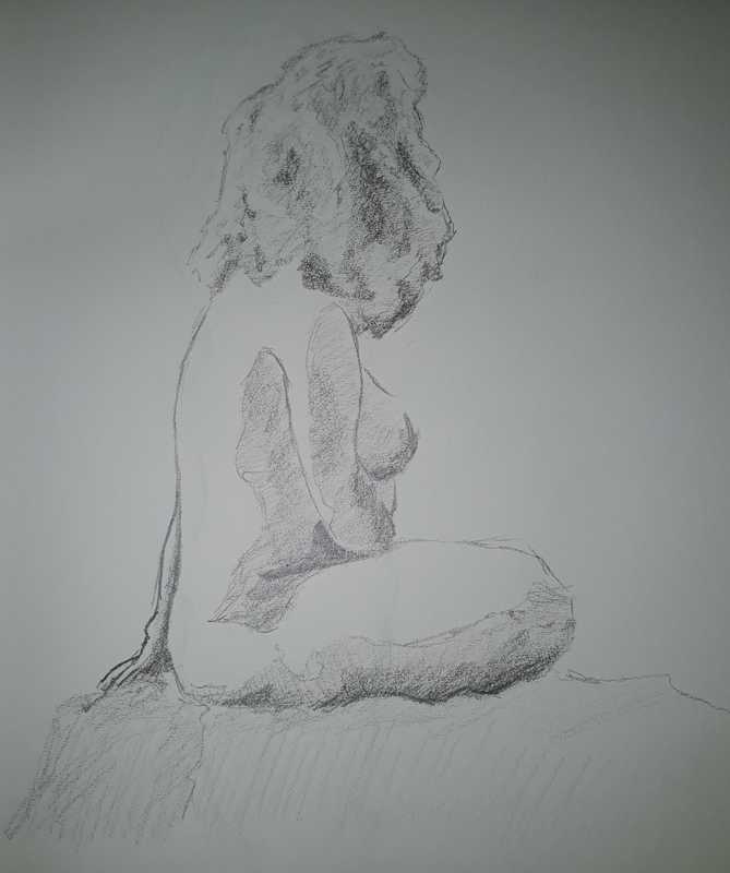 Woman, 1 of 2, seated, pencil