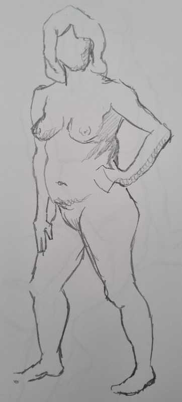Woman, 2 of 7, standing, pencil