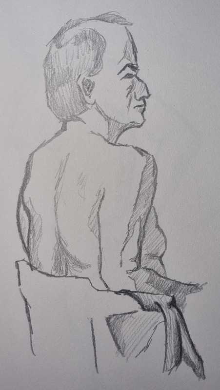Man, 2 of 2, sitting, pencil