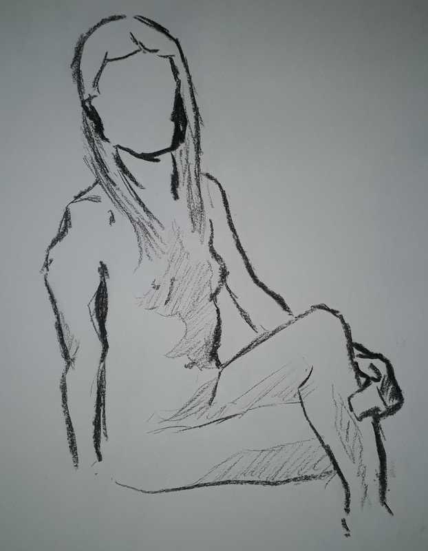 Woman, seated, charcoal