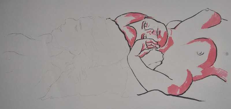 7 of 9, women, reclined, pencil/ink