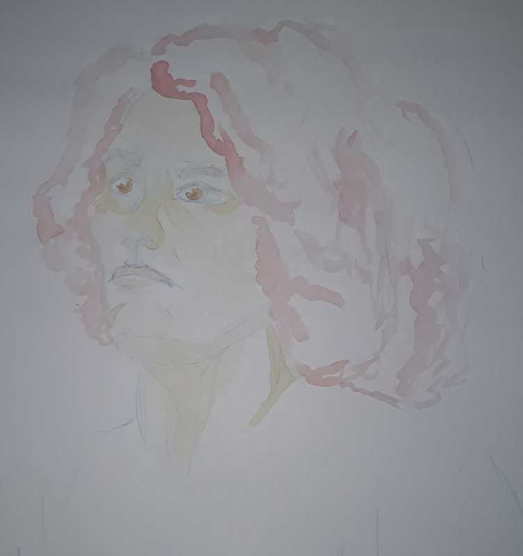Woman, 1 of 3, portrait, watercolour/pencil