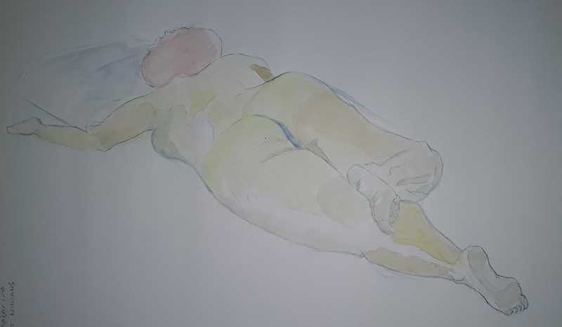 Woman, 2 of 3, lying, watercolour/pencil