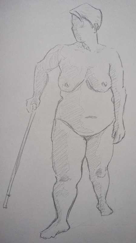 Woman, 4 of 6, standing, pencil