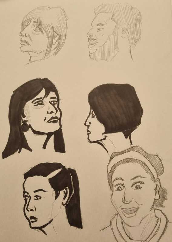 Photo references (portraits), pencil and marker