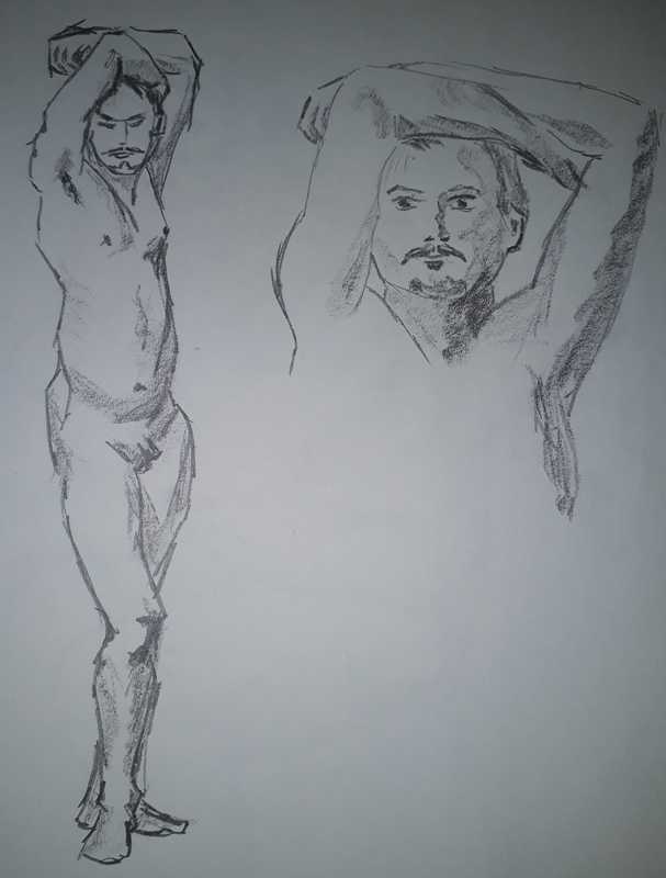 Man, 3 of 7, standing (pushed) and detail, pencil