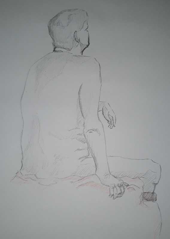 Man, seated (rear), pencil