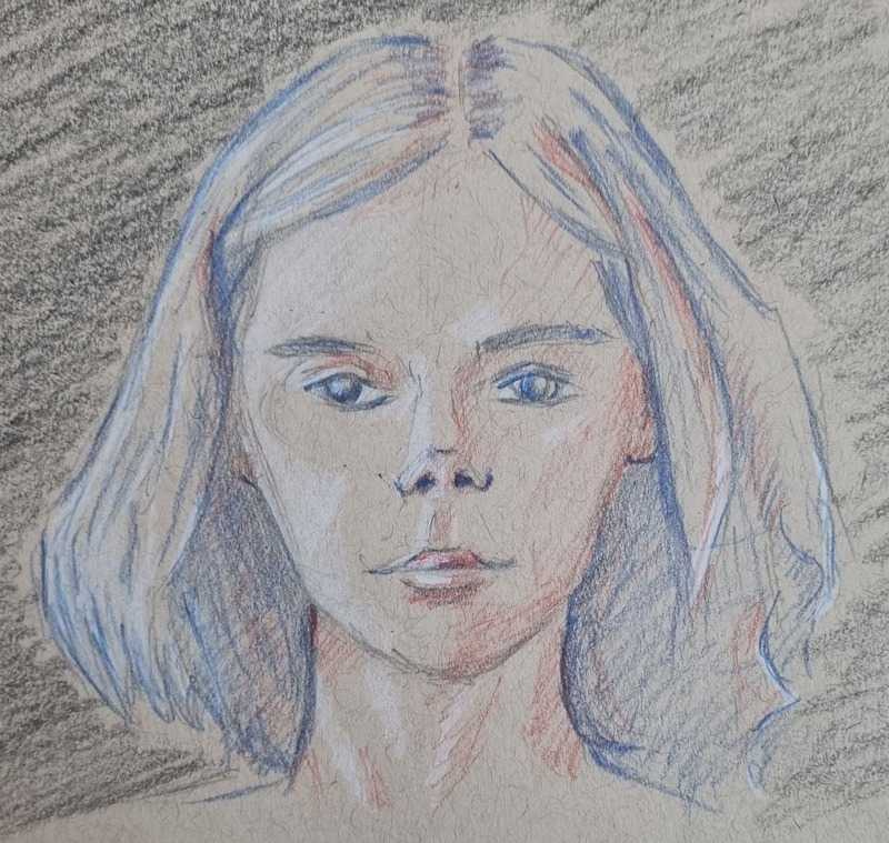Woman, 2 of 2, portait, colour pencil