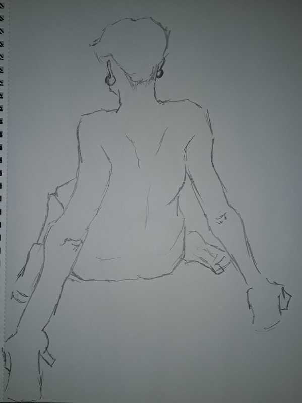 Woman, 2 of 8, seated (rear), pencil