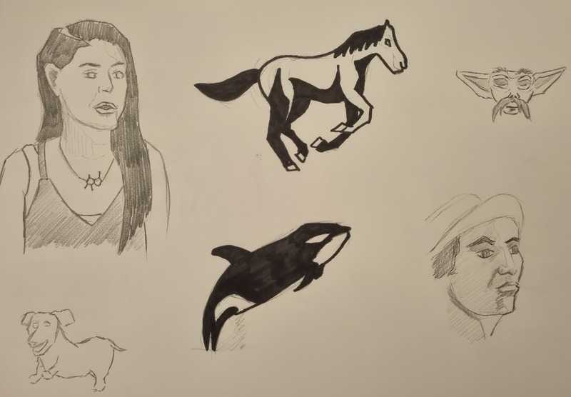 Practice pieces, 3 of 3, pencil and marker
