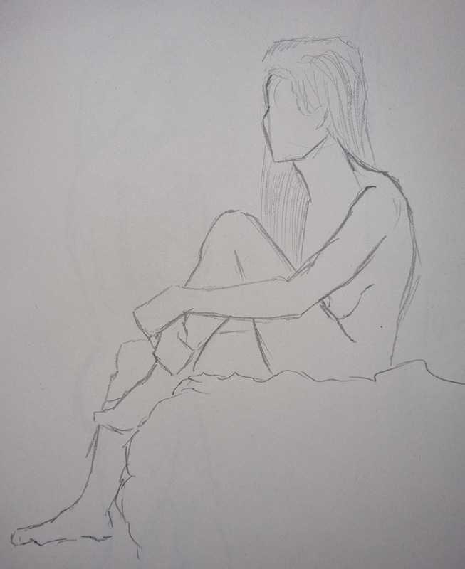 Woman, 1 of 2, seated, pencil