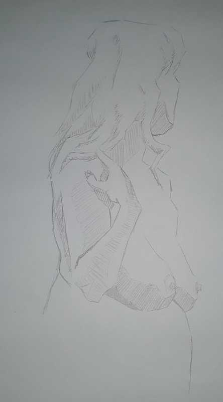 Woman, torso (profile), pencil