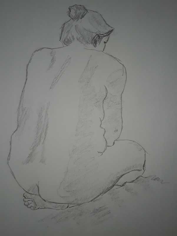 Woman, 1 of 5, seated (rear), pencil
