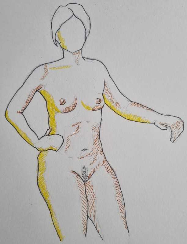 Woman, 2 of 4, standing, fine liner