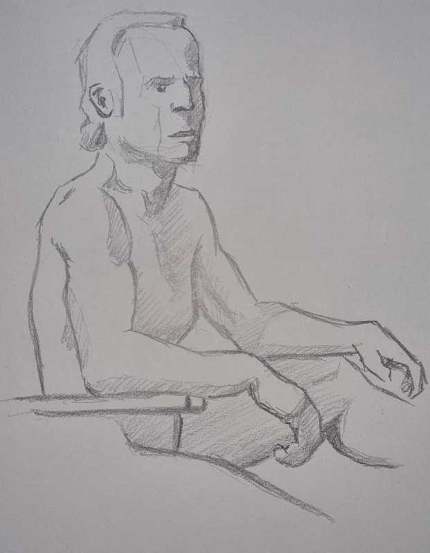 Man, 5 of 6, sitting, pencil