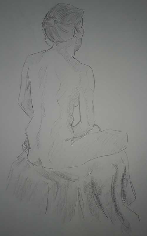 Woman, 3 of 5, seated (rear), pencil