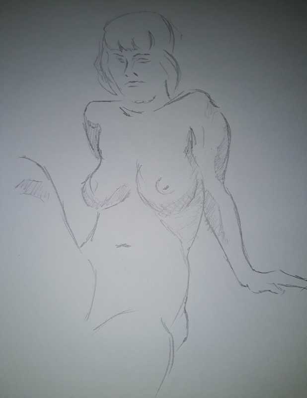 Woman, 1 of 2, seated, pencil