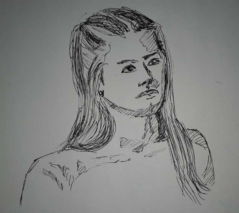 Woman, 2 of 2, portrait, pen