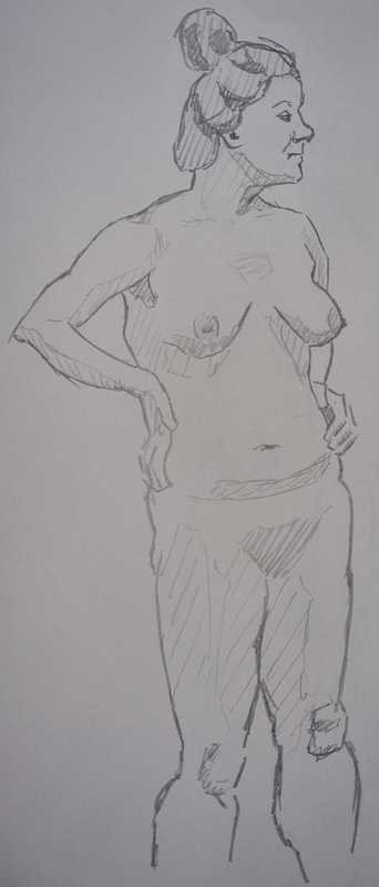 Woman, 3 of 7, standing, pencil