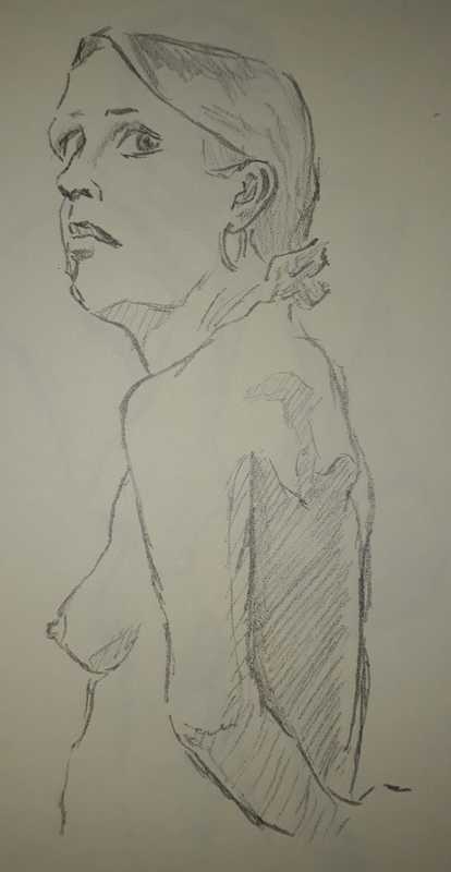 Woman, 1 of 5, portait/torso (side), pencil