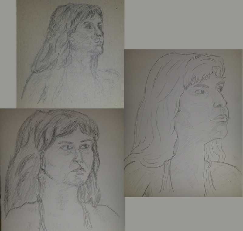 Portrait, lady, 3 views