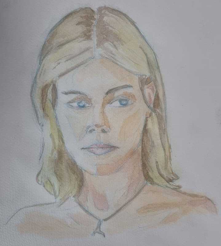 Woman, 2 of 3, portrait, watercolour